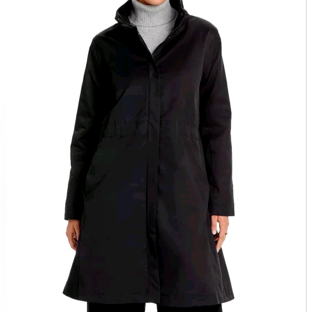 Eileen Fisher Organic Cotton Nylon Stand Collar Fleece Lined Jacket L Black